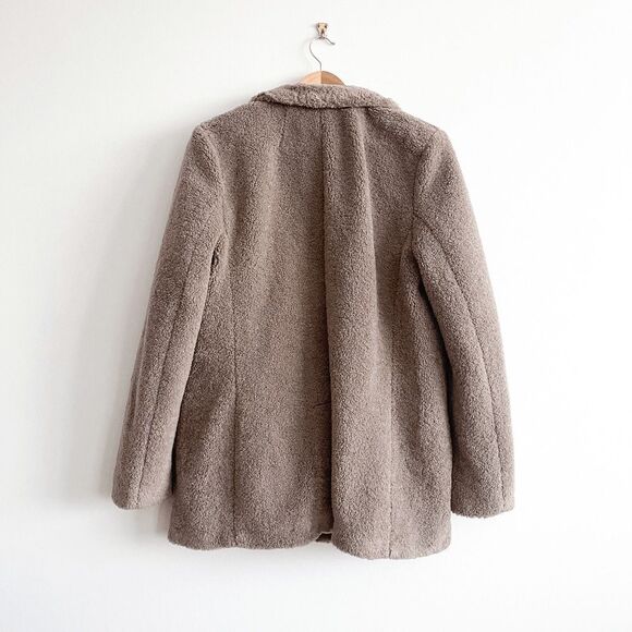 Banana Republic Women's Longline Sherpa Teddy Jacket Single Button Brown Large - Picture 2 of 6